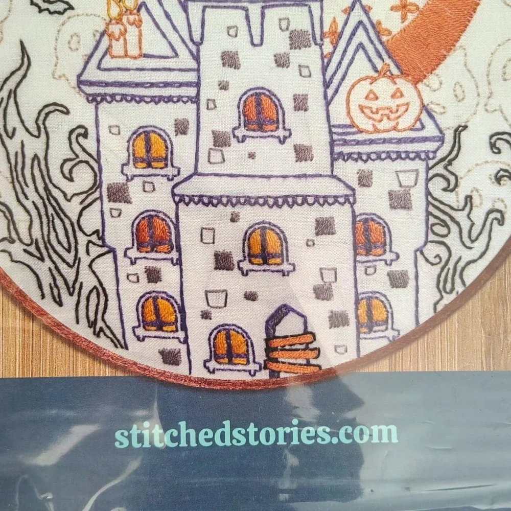 Stitched Stories Spooky House Embroidery Fabric Pattern & Guide Halloween Printe